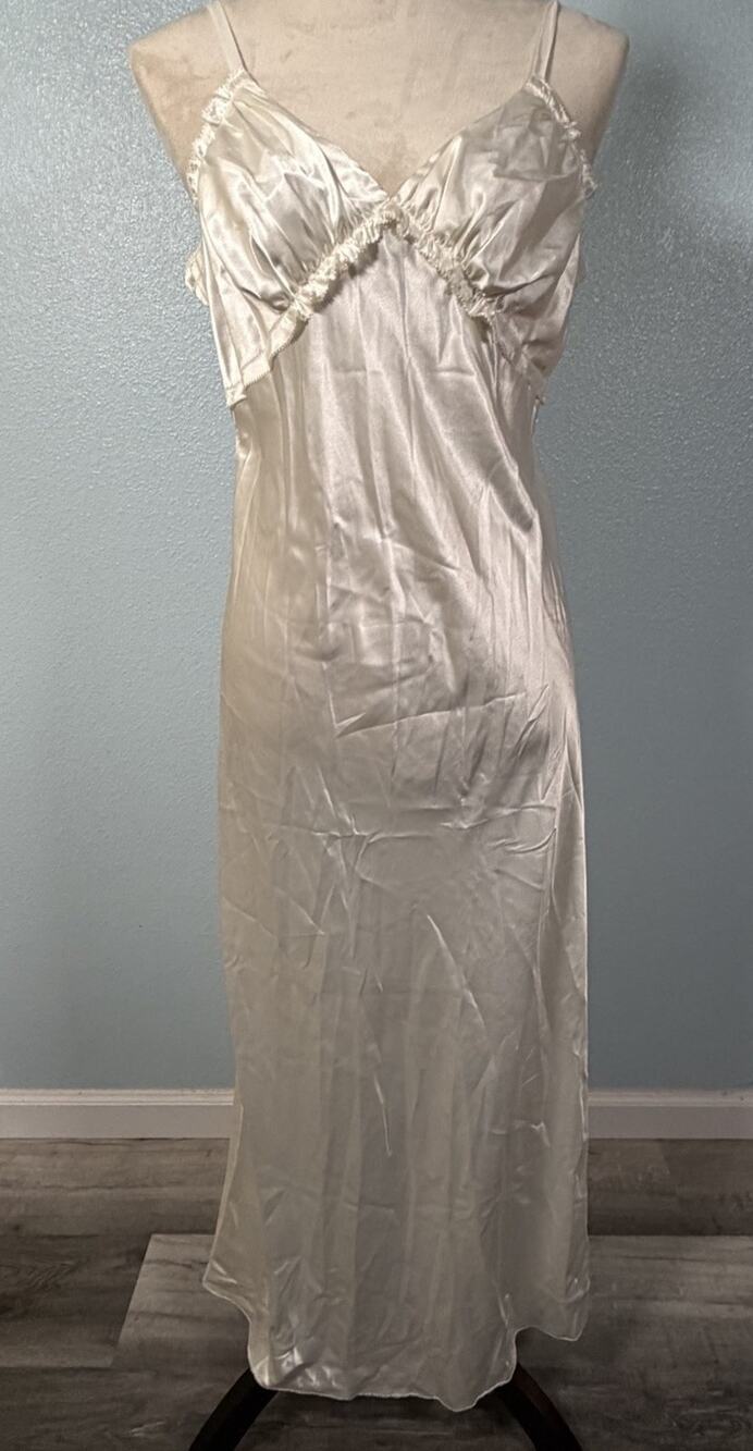 Vera Wang Satin Maxi Slip Dress Nightgown M Ivory Bridal Lingerie Y2K